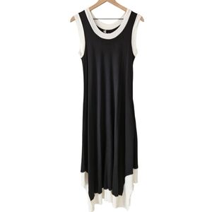 Planet by Lauren G Black & White Pima Cotton Asymmetrical Lagenlook Maxi Dress